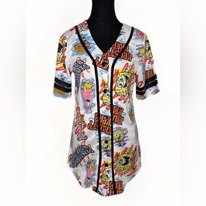 SpongeBob SquarePants Krusty Krab Button Front Jersey Nickelodeon Womens Medium